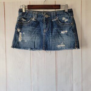 Aeropostale Denim Y2K Mini Jean Skirt, Women’s Sz 3/4 Skirt, Distressed, EUC